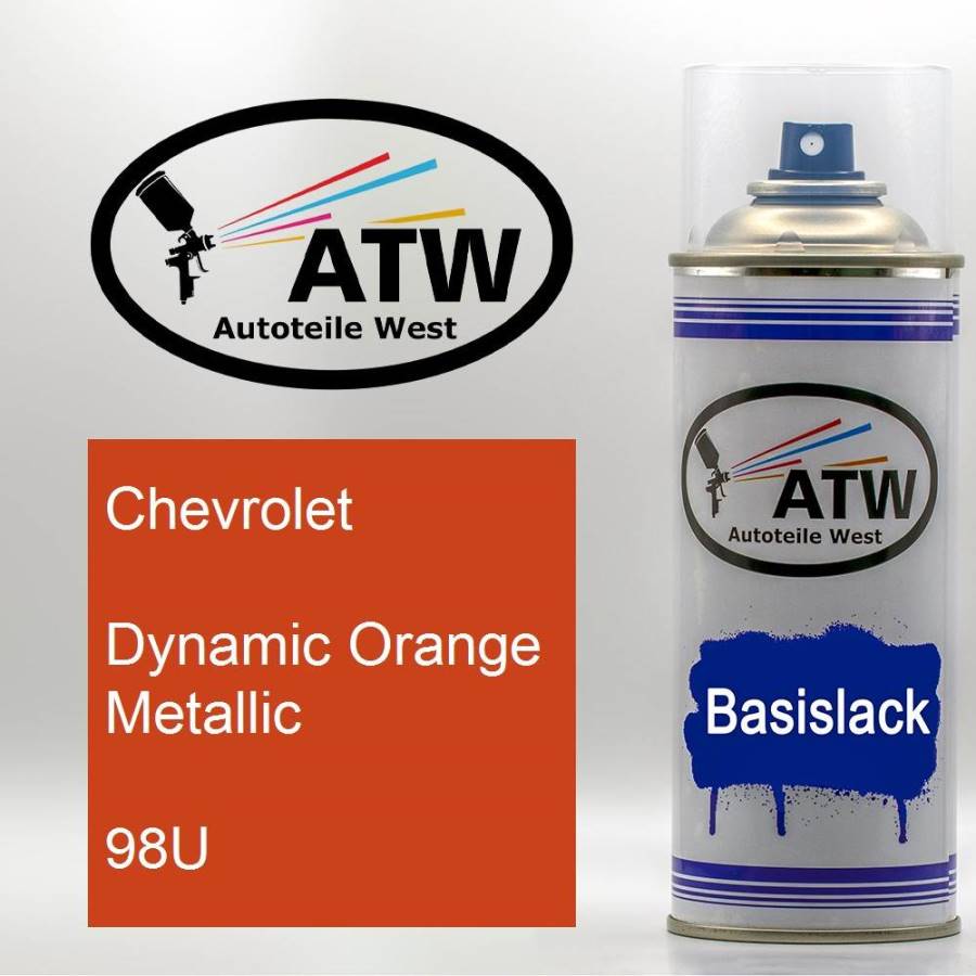 Chevrolet, Dynamic Orange Metallic, 98U: 400ml Sprühdose, von ATW Autoteile West.